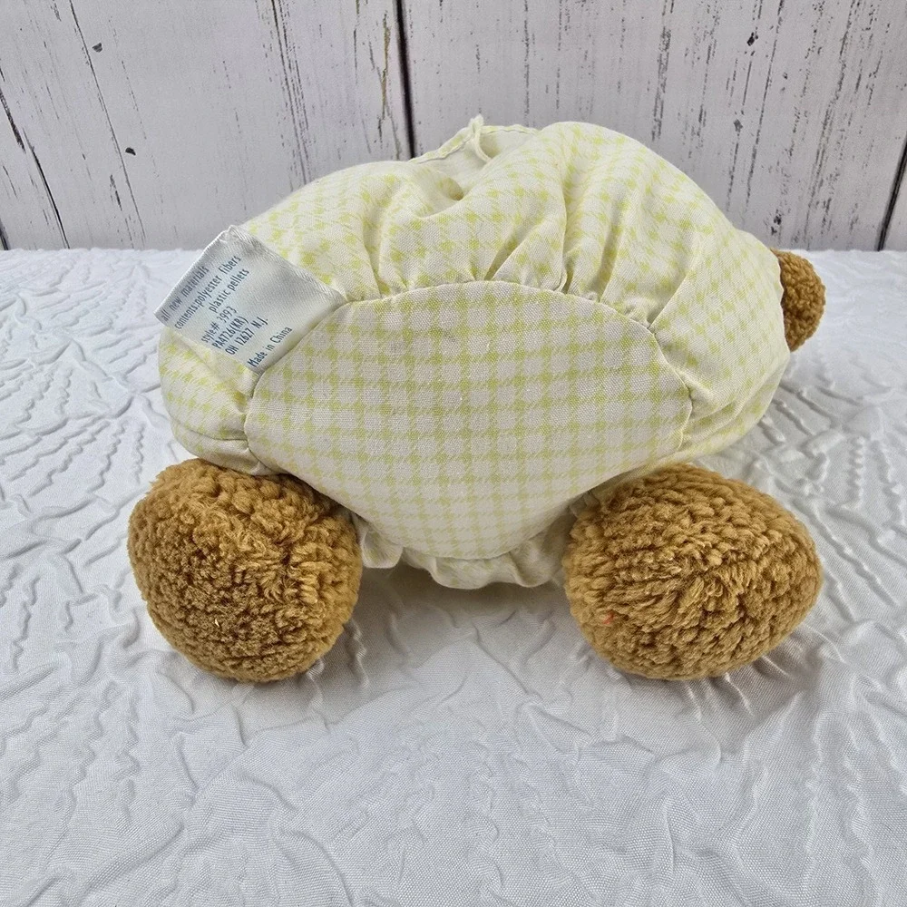 Carters Gingham Plaid Teddy Bear‎ Baby Rattle Plush Round Bear Plush Yellow